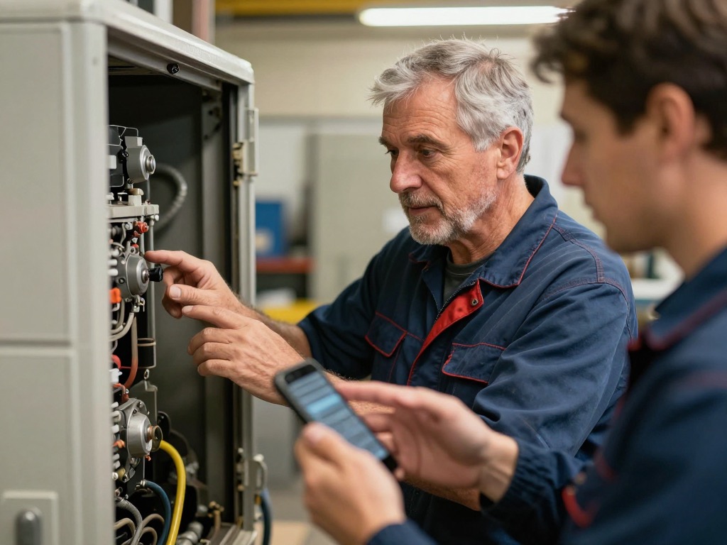 Field technician inspecting equipment