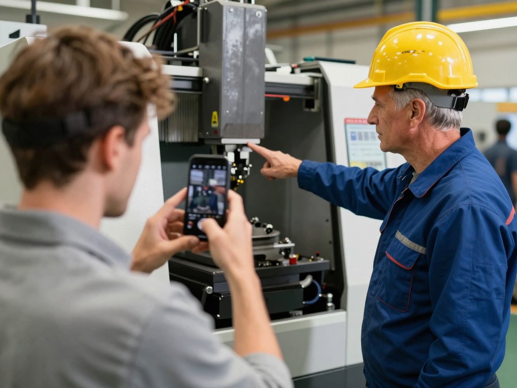 An operator films a teammate working